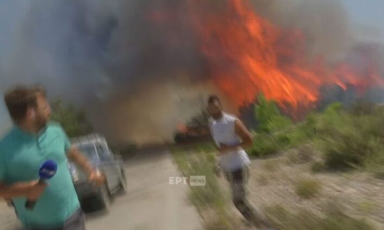 Τρομακτικό βίντεο από τη φωτιά στη Ρόδο: Δημοσιογράφοι και πολίτες τρέχουν πανικόβλητοι να σωθούν