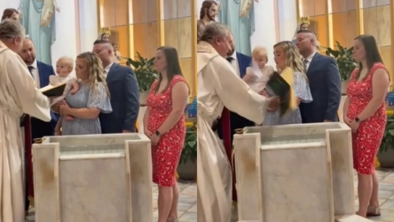 Επικός μπέμπης πέταξε την Βίβλο στην κολυμπήθρα ενώ τον βάπτιζαν – Viral το βίντεο στο TikTok