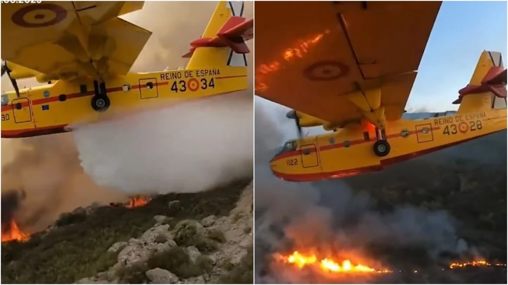 Βίντεο ντοκουμέντο: Δείτε τη στιγμή που Canadair επιχειρεί στις φωτιές στην Τενερίφη