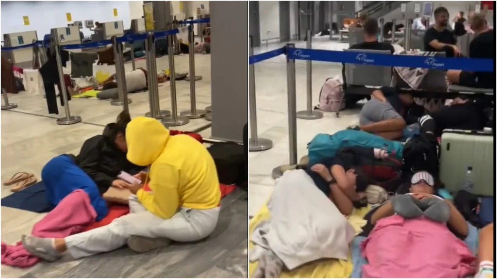 Τουρίστες έχουν «εγκλωβιστεί» στο αεροδρόμιο της Σκιάθου – Κοιμούνται στο πάτωμα λόγω των ακυρώσεων