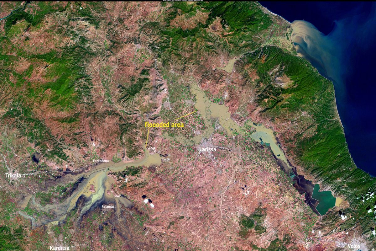 Πλημμυρισμένος ο κάμπος της Λάρισας: Δορυφορική εικόνα αποκαλύπτει το μέγεθος της καταστροφής