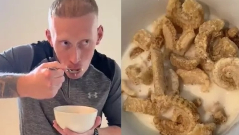 Αυτό είναι το απίστευτο πρωινό ενός άνδρα που «έριξε» το TikTok: Τρώει χοιρινό με γάλα (βίντεο)