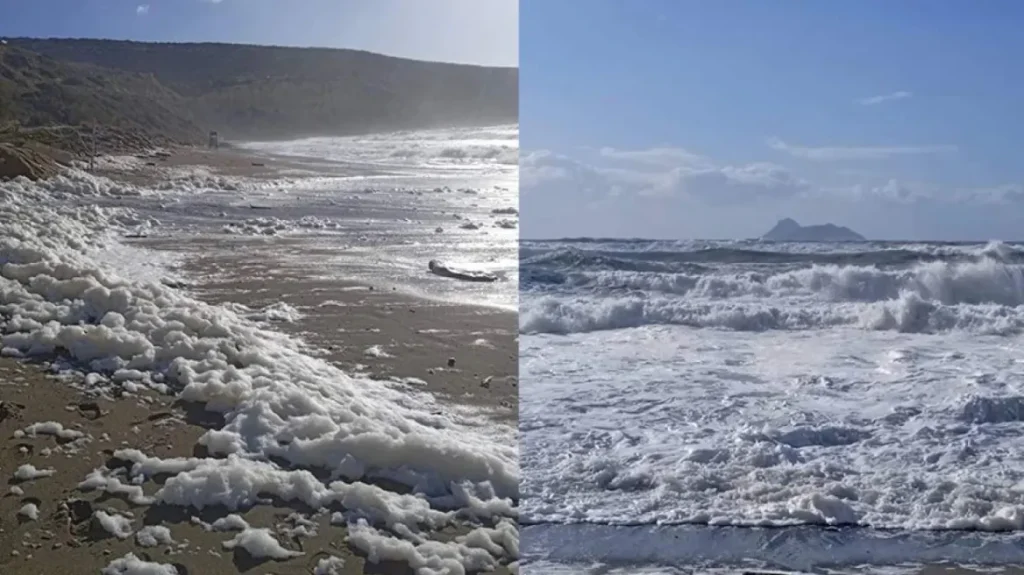 Κρήτη: Η κακοκαιρία έκανε παραλία να… αφρίσει (φωτο)