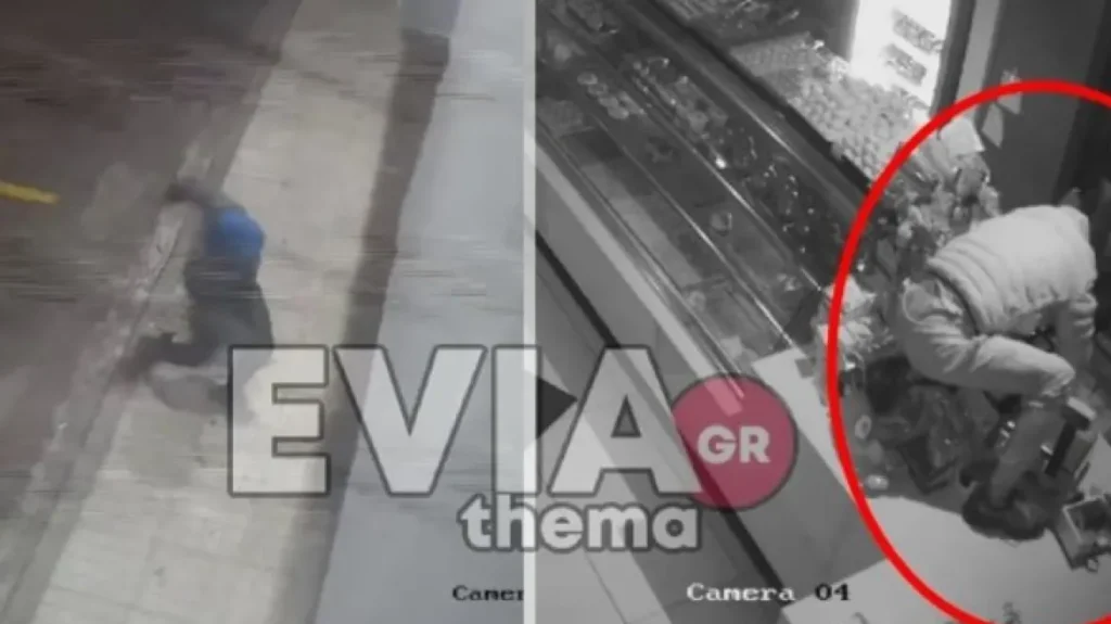 Χαλκίδα: Κάμερα κατέγραψε τη στιγμή που διαρρήκτης μπούκαρε με πλάκα πεζοδρομίου σε ζαχαροπλαστείο (βίντεο)