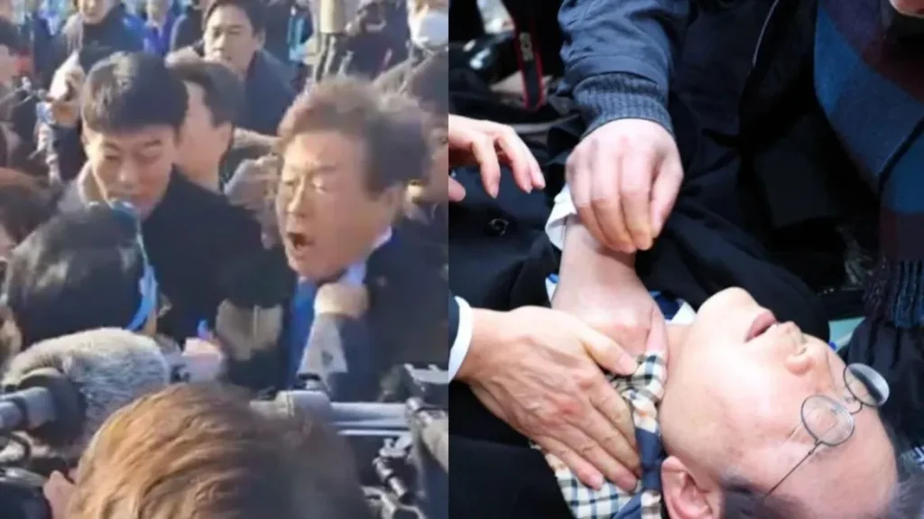 Νότια Κορέα: Η στιγμή που ο ηγέτης της αντιπολίτευσης δέχεται επίθεση με μαχαίρι στον λαιμό – Συνελήφθη ο δράστης
