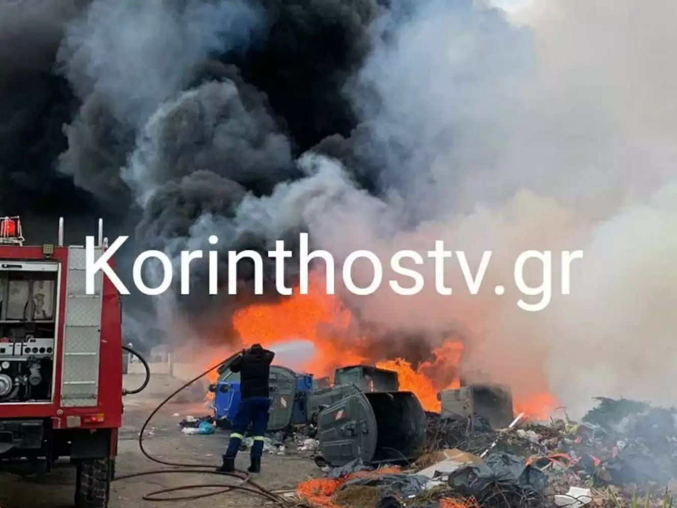 Κορινθία: Έσβησε η φωτιά που είχε ξεσπάσει σε εργοτάξιο του Δήμου Βέλου – Βόχας (φώτο) (upd)