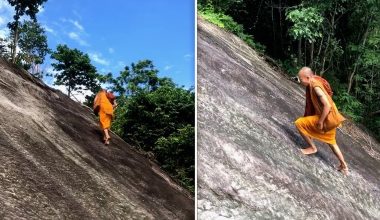 Βίντεο: Οι τουρίστες ανεβαίνουν την πλαγιά με σχοινί και ένας βουδιστής μοναχός σκαρφαλώνει με γυμνά πόδια!