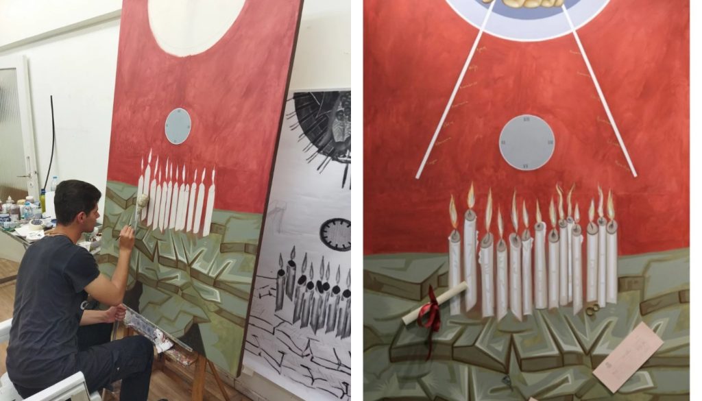 Ο πίνακας «γροθιά στο στομάχι» που ζωγράφισαν φοιτητές του ΑΠΘ για τα άτομα που σκοτώθηκαν στα Τέμπη (φώτο)