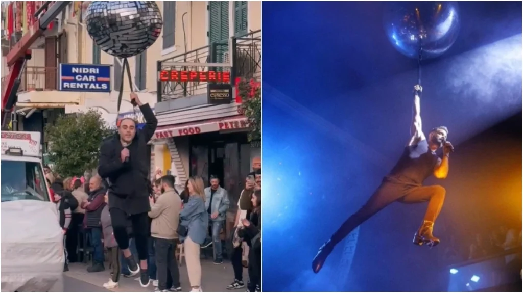 Απίστευτο βίντεο: Καρναβαλιστής στην Λευκάδα ντύθηκε Ηλίας Βρεττός και κρεμόταν από ντισκόμπαλα σε γερανό