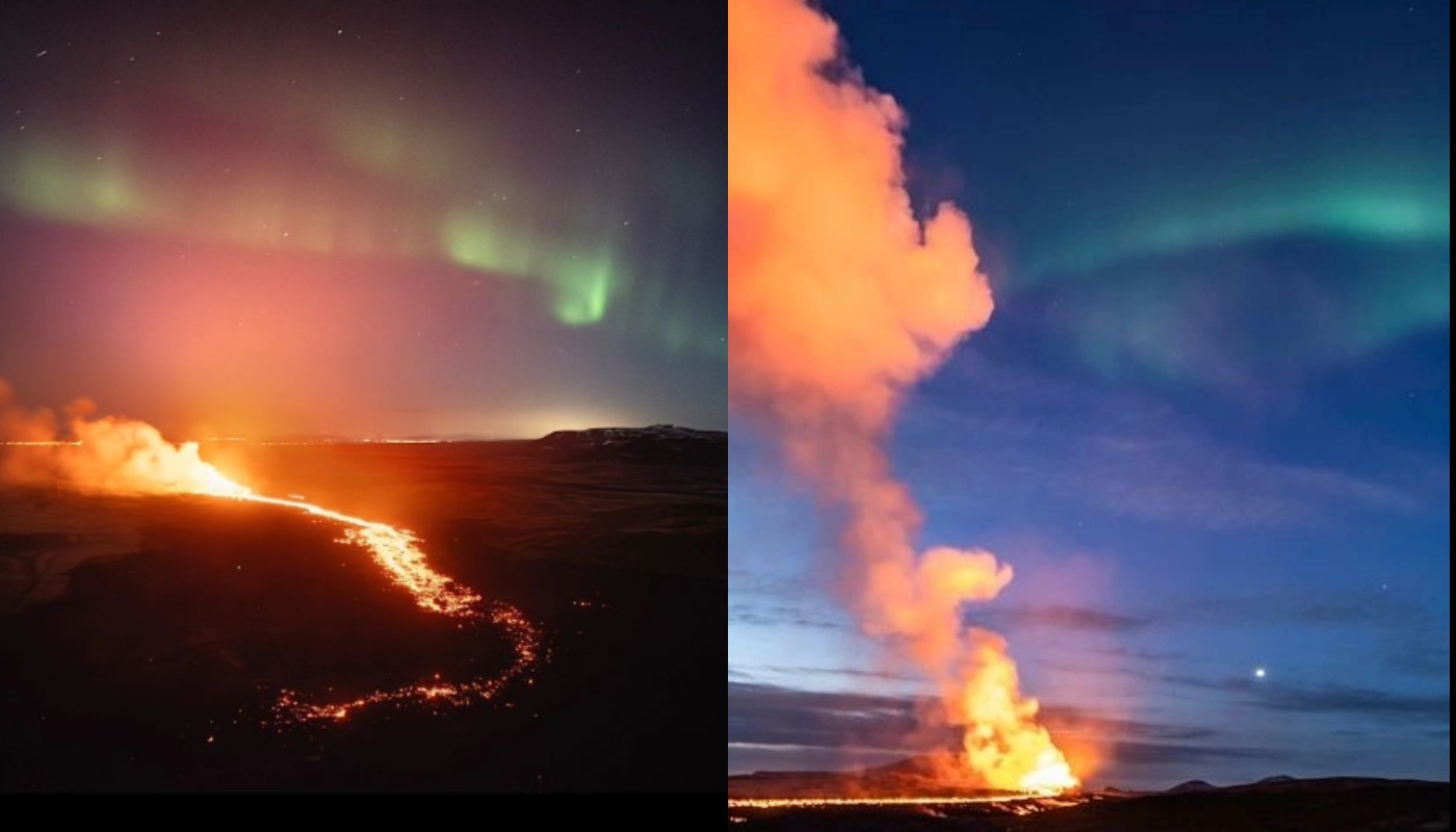 Εντυπωσιακό φαινόμενο στην Ισλανδία: Όταν η έκρηξη ηφαιστείου… συναντήθηκε με το βόρειο σέλας (βίντεο)