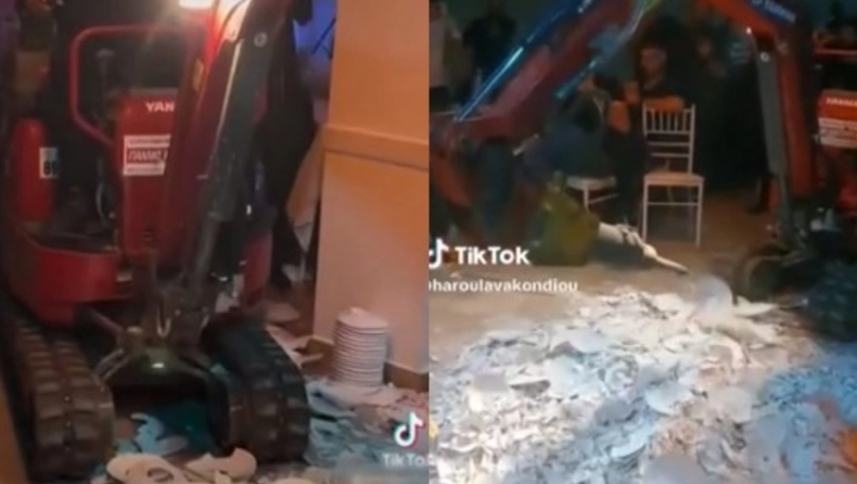 «Ηλία ρίχ’το»: Απίστευτο σκηνικό σε μπουζούκια της Σύρου – Έσπαγαν τα πιάτα με σκαπτικό μηχάνημα (βίντεο)
