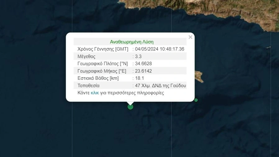 Γαύδος: Σεισμική δόνηση 3,3 Ρίχτερ