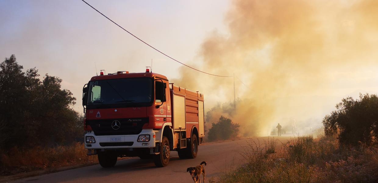 Φωτιά στο Μαρκόπουλο κοντά σε φωτοβολταϊκά