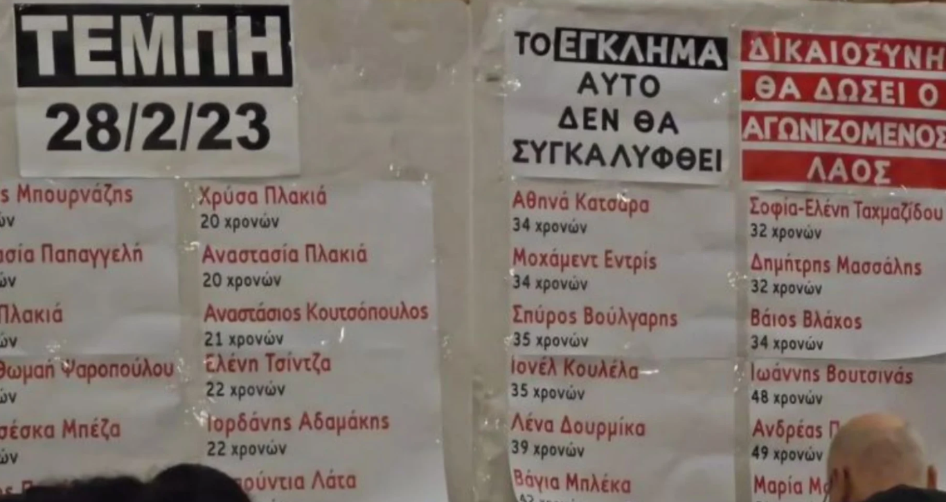 Έγκλημα στα Τέμπη: Διαδηλωτές τοιχοκόλλησαν τα ονόματα των 57 νεκρών στον Σταθμό Λαρίσης