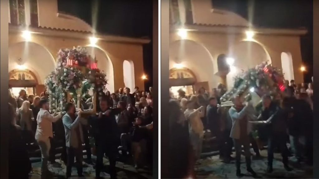 «Ώπα… Σιγά, σιγά!»: Απρόοπτο στην περιφορά του Επιταφίου στην Ηλεία – Πήγε να τους πέσει! (βίντεο)