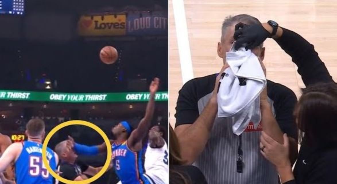 NBA: Η στιγμή που διαιτητής δέχεται σφοδρό χτύπημα από τον Λου Ντορτ των Θάντερς και ματώνει η μύτη του (βίντεο)