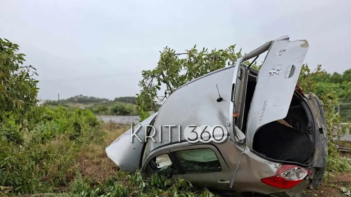 Τροχαίο στα Χανιά: Αυτοκίνητο τούμπαρε και κατέληξε μέσα σε χωράφι  – Δείτε εικόνες