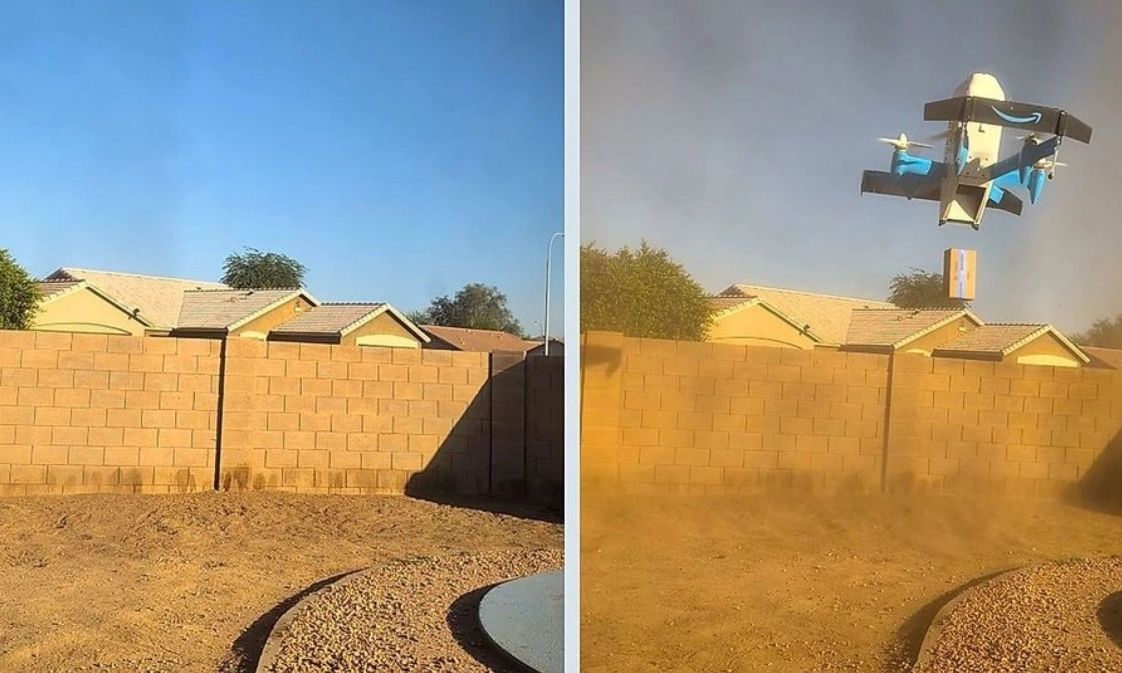 Viral το βίντεο που δείχνει drone διανομέα της Amazon να προκαλεί «ανεμοστρόβιλο» σε αυλή σπιτιού (βίντεο)