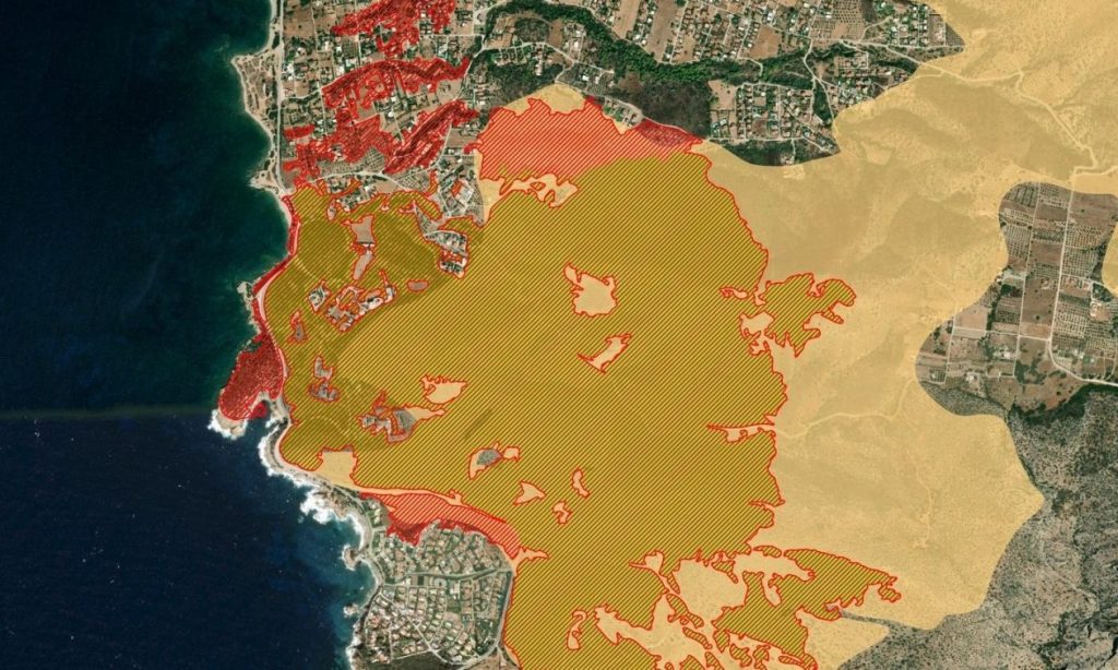 Χάρτης δείχνει την μεγάλη πυρκαγιά που κατέκαψε 2.000 στρέμματα στην Παλαιά Φώκαια