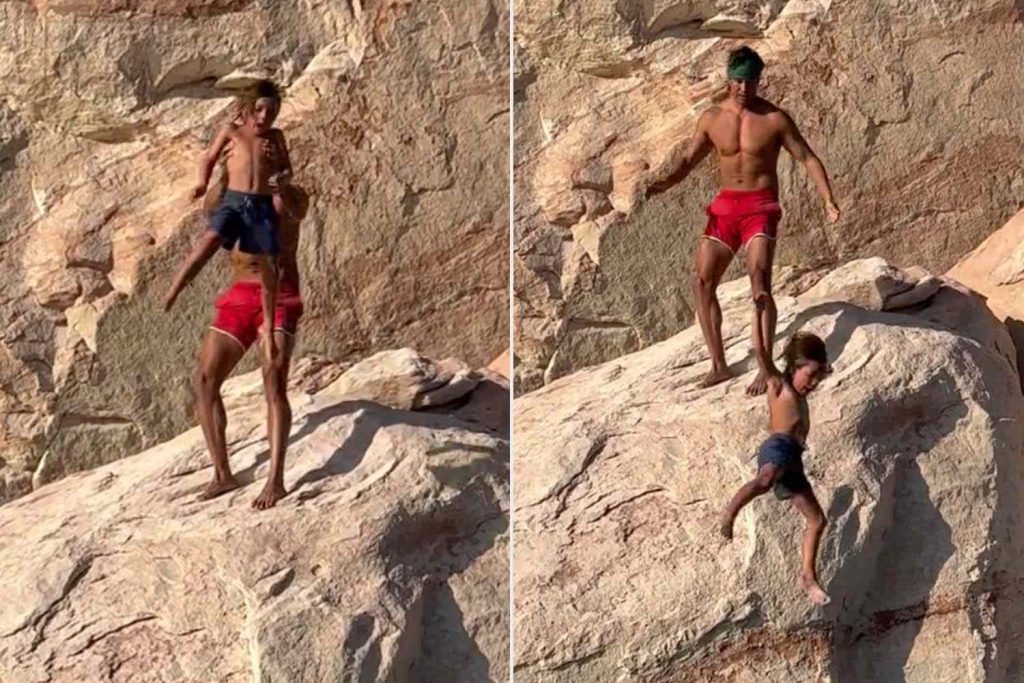 «Θύελλα» αντιδράσεων κατά influencer που πέταξε τον 7χρονο γιο του από βραχώδες ύψωμα μέσα στο νερό (vids)