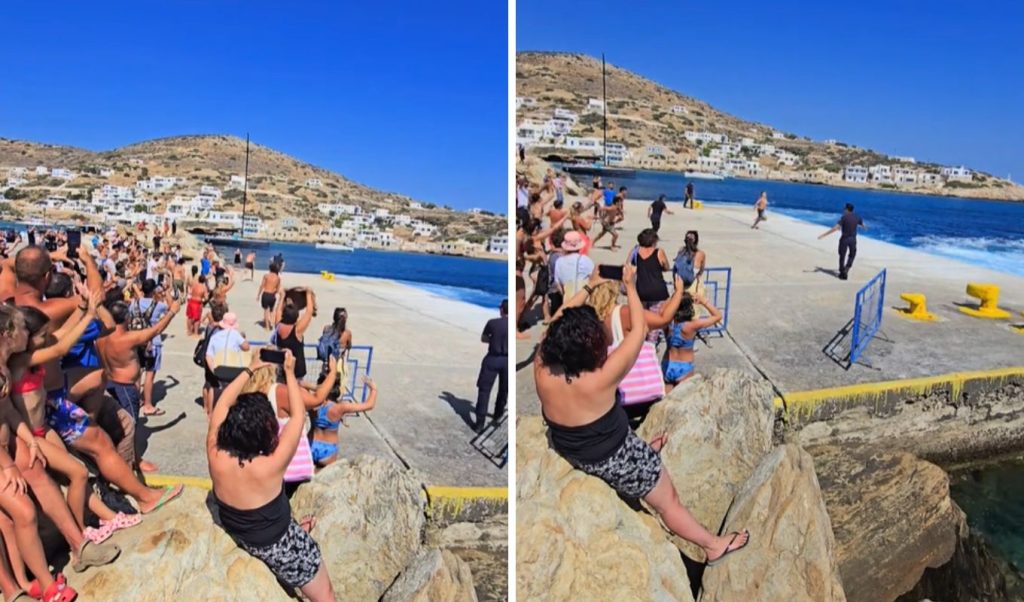 Σίκινος: Η στιγμή που λιμενικοί προσπαθούν να σταματήσουν «απονεριστές» που βουτούν πίσω από τα πλοία (βίντεο)