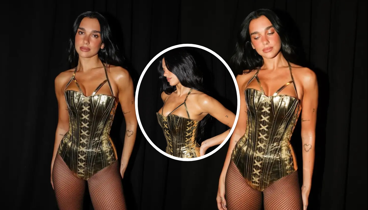 Η εντυπωσιακή εμφάνιση της Dua Lipa με χρυσό κορμάκι και διχτυωτό καλσόν (φώτο)