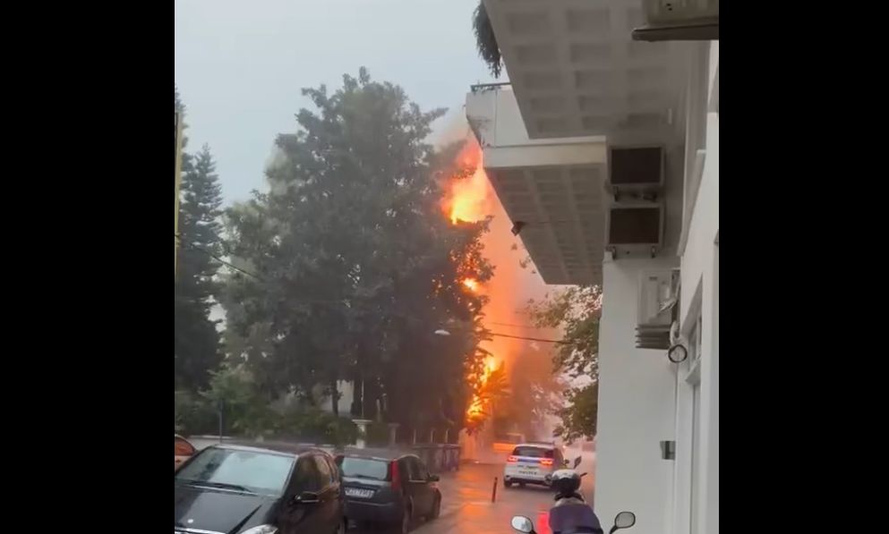 Κακοκαιρία: «Ποτάμια» οι δρόμοι στη Ναύπακτο – Κεραυνός κτύπησε δέντρο και «τυλίχθηκε» στις φλόγες (βίντεο)
