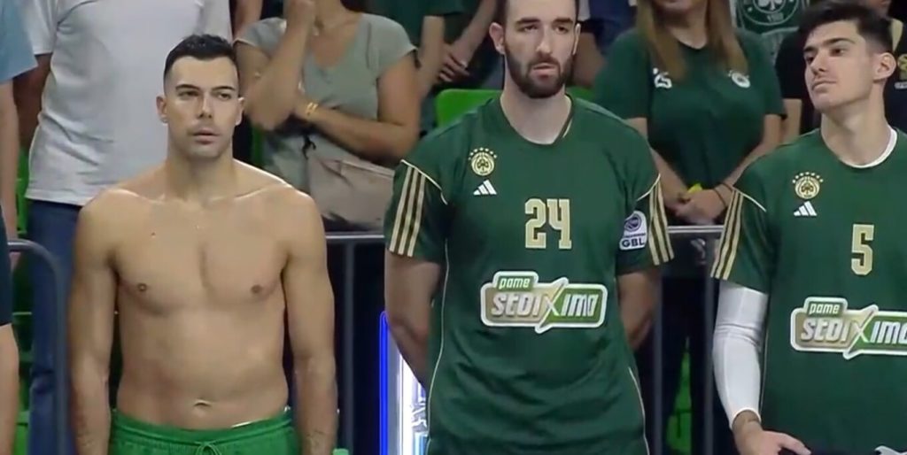 Ημίγυμνος ο Κώστας Σλούκας στην ανάκρουση του Εθνικού Ύμνου πριν το παιχνίδι με τον Προμηθέα – Δείτε βίντεο