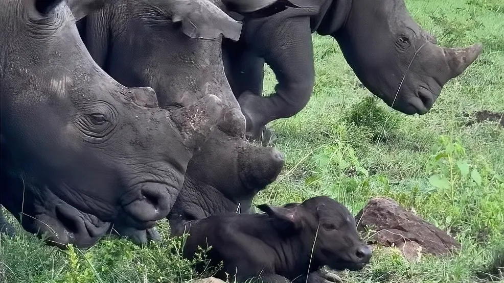 Βίντεο: Μητέρα βουβάλι αφήνει τους ρινόκερους να έρθουν να καλωσορίσουν το παιδί της!