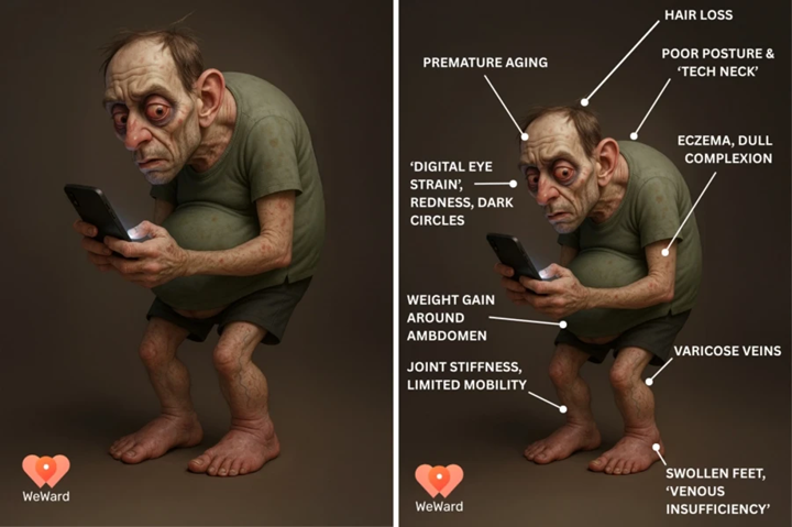 Με κόκκινα μάτια, καμπούρα, κιρσούς και πρησμένα πόδια: Έτσι θα μοιάζει ο μέσος άνθρωπος του 2050 (φώτο-βίντεο)