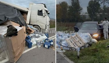 Σοβαρό τροχαίο στην Ε.Ο. Θηβών – Σχηματαρίου: Έπεσαν τσιμέντα στον δρόμο μετά τη σύγκρουση νταλίκας με Ι.Χ. (φωτο)