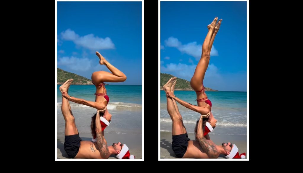 Τα… ακροβατικά της Ιζαμπέλ Γκουλάρτ και του Κέβιν Τραπ στην παραλία: «Η τροπική μας χριστουγεννιάτικη παράδοση»