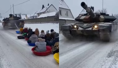 Ρωσικό άρμα μάχης Τ-90 διασκεδάζει δεκάδες παιδιά τραβώντας τα με έλκηθρο στο Ντονέτσκ!