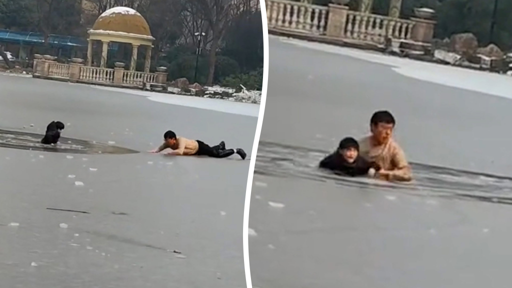 Βίντεο: Άντρας στην Κίνα έσπευσε να σώσει ένα παιδί από παγωμένη λίμνη και παραλίγο να πεθάνει