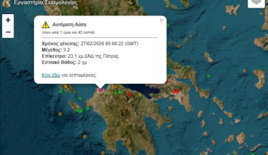 Σεισμός 3,2 Ρίχτερ στην Αχαΐα – Τι αναφέρει το Γεωδυναμικό Ινστιτούτο Αθηνών
