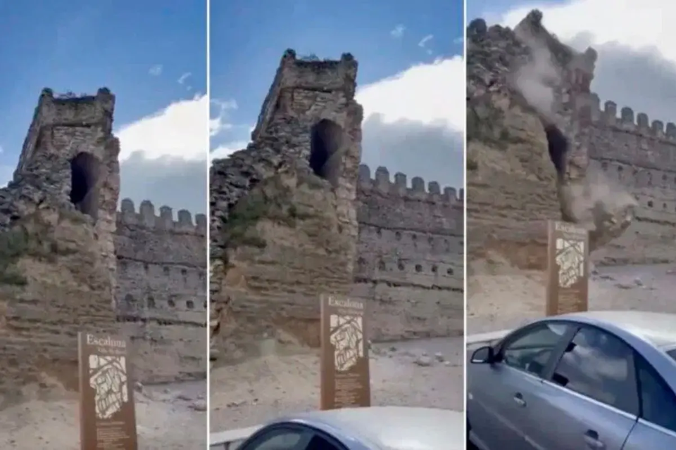 Η στιγμή που καταρρέει πύργος του μεσαιωνικού κάστρου Εσκαλόνα στην Ισπανία (βίντεο)