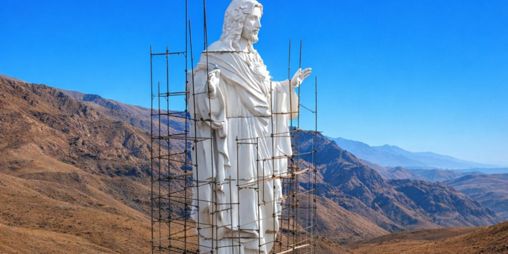Το τεράστιο άγαλμα του Ιησού Χριστού που τοποθετήθηκε στα σύνορα του Λιβάνου με τη Συρία (βίντεο)
