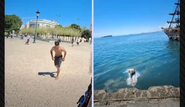 Ήθελε να δροσιστεί και βούτηξε…στον Θερμαϊκό – Το βίντεο που τράβηξε ο «πειρατής» της Θεσσαλονίκης