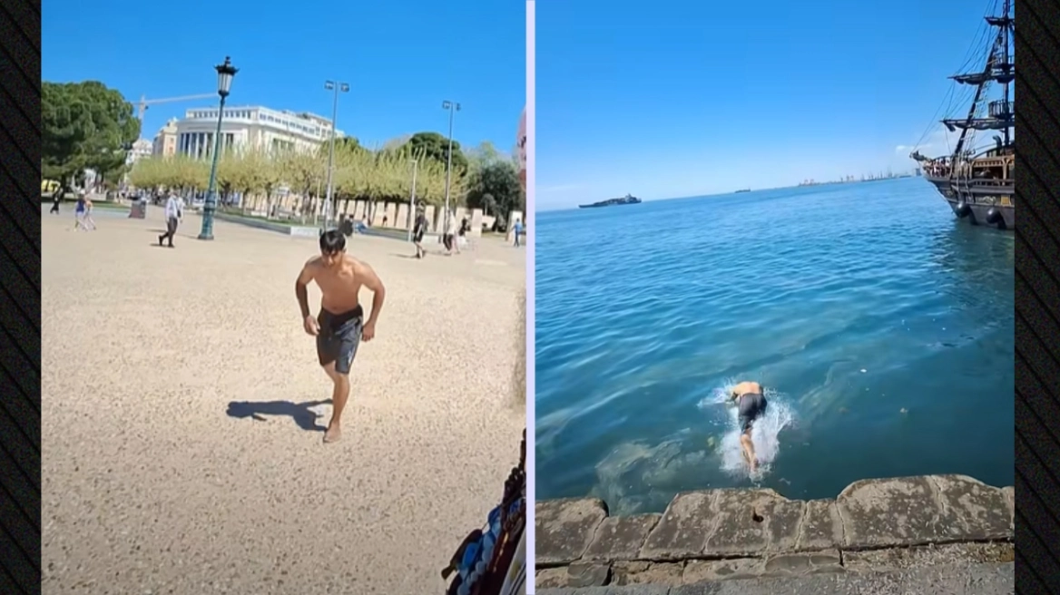 Ήθελε να δροσιστεί και βούτηξε…στον Θερμαϊκό – Το βίντεο που τράβηξε ο «πειρατής» της Θεσσαλονίκης