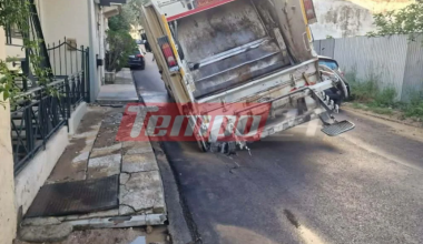 Αναστάτωση στην Πάτρα: Απορριμματοφόρο «βούλιαξε» μετά από καθίζηση δρόμου – Ένας τραυματίας (φωτογραφίες)