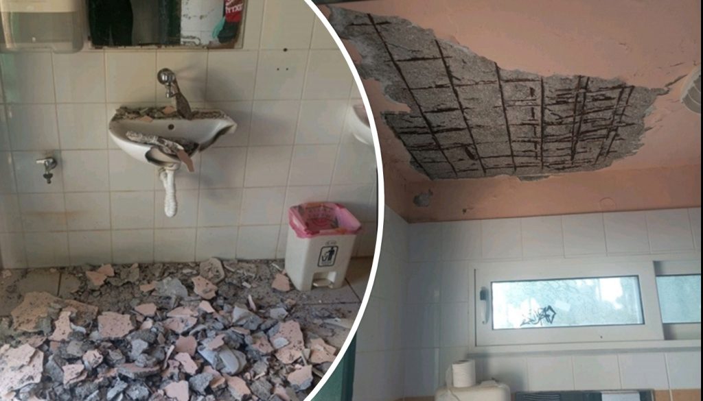 Παραλίγο τραγωδία στο 16ο Δημοτικό Σχολείο Αθηνών: Κατέρρευσε το ταβάνι στις τουαλέτες (φώτο)