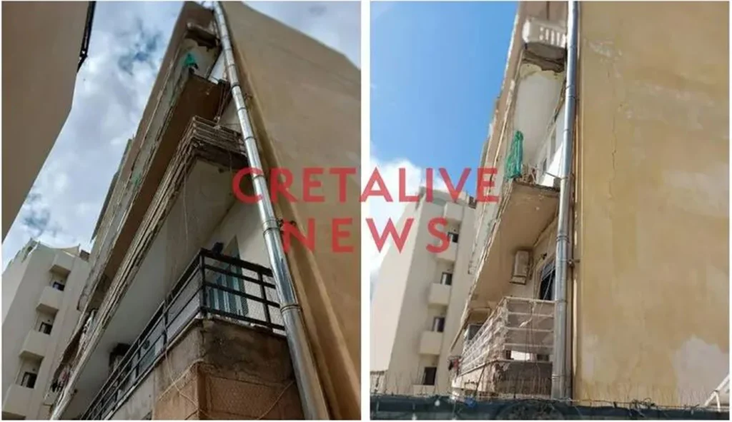Ηράκλειο: Κατέρρευσε τμήμα μπαλκονιού σε κεντρικό δρόμο – Από τύχη δεν υπήρξαν τραυματισμοί (φωτο)