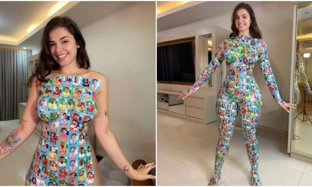 Βραζιλιάνα influencer κάλυψε το σώμα της μόνο με αυτοκόλλητα Panini του Μουντιάλ και πόζαρε στην κάμερα (φωτο)
