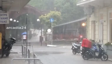 Βροχές και καταιγίδες στην Τρίπολη Αρκαδίας μέσα στον Ιούνιο – Δείτε βίντεο