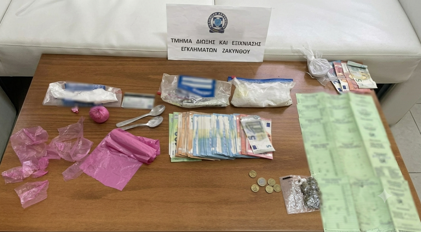 Συλλήψεις τριών ατόμων στη Ζάκυνθο για κατοχή και διακίνηση κοκαΐνης (φωτο)