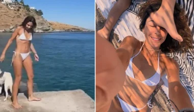 H K.Παπουτσάκη απόλαυσε βουτιές στη θάλασσα φορώντας λευκό μαγιό και μας έδειξε το απίθανο κορμί της (βίντεο-φωτο)