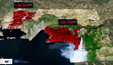 Βοιωτία και Αττική: Πάνω από 65.000 στρέμματα καταστράφηκαν από τις φωτιές (χάρτης)