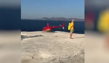 Ελικόπτερο προσγειώθηκε στο Σαρακήνικο της Μήλου και οι επιβάτες του πήγαν για μπάνιο (βίντεο)