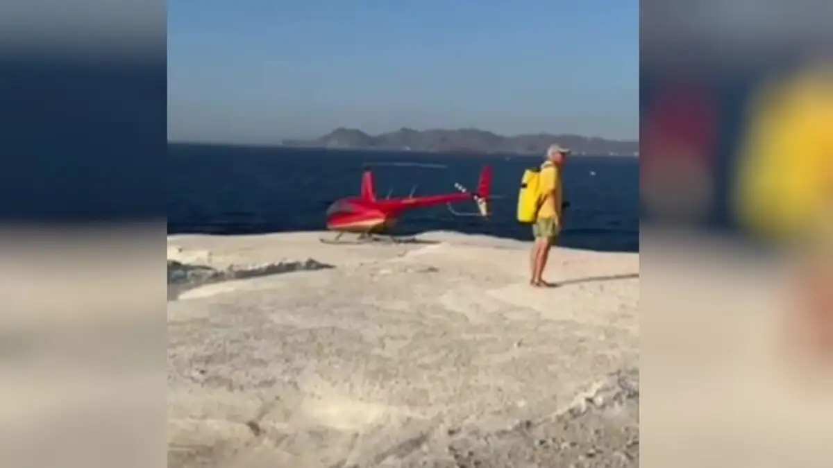 Ελικόπτερο προσγειώθηκε στο Σαρακήνικο της Μήλου και οι επιβάτες του πήγαν για μπάνιο (βίντεο)