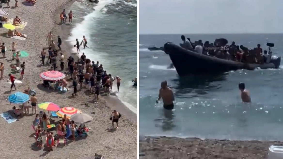 Ισπανία: Η στιγμή που βάρκα με δεκάδες παράνομους μετανάστες φτάνει σε τουριστική παραλία – Σε πανικό οι λουόμενοι